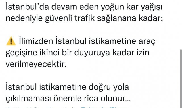 Vali Kaldırım uyardı: "İstanbul istikameti araç geçişine izin verilmeyecek"