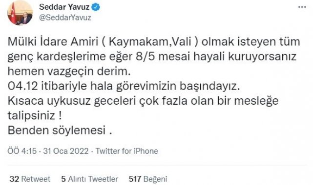 Vali Yavuz: "Mesai hayali kuruyorsanız hemen vazgeçin derim"