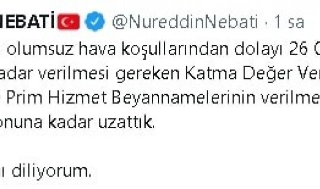 Vergi ödemelerinin süreleri ay sonuna kadar uzatıldı