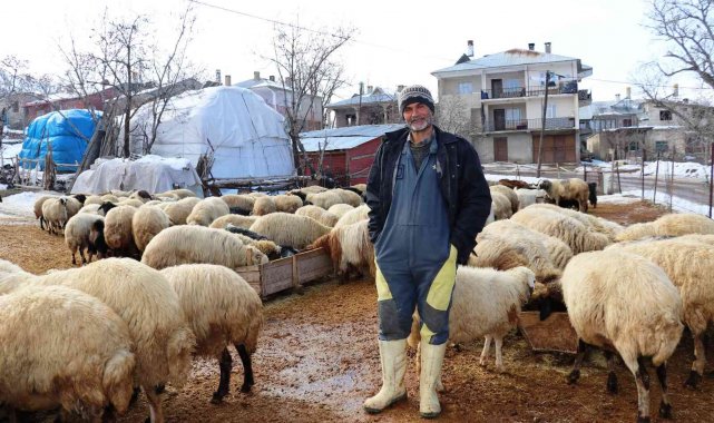 Yazın yaylalarda hayvanlarını otlatan besiciler, kışın hayvanlarını ahırlarda bakıp kar üzerinde besliyor