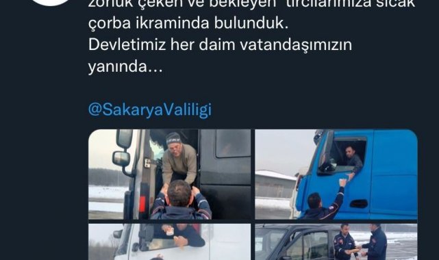 Yolarda bekleyen tırcılara AFAD'tan sıcak çorba ikramı