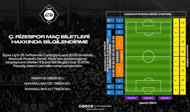Altay - Çaykur Rizespor maçının biletleri satışa çıkıyor
