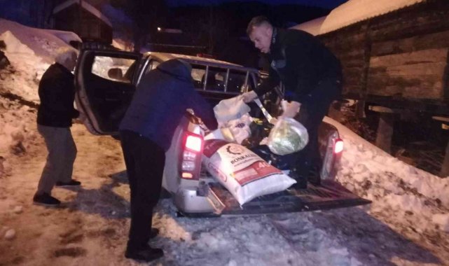 Ayancık Orman İşletme karla kaplı yolları aşıp yardıma koşuyor