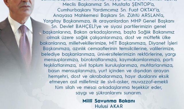 Bakan Akar'dan "geçmiş olsun" dileklerini iletenlere teşekkür mesajı