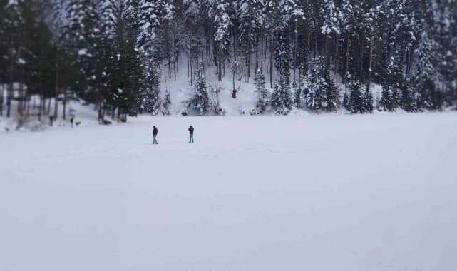 Bilecik'te bir gölet soğuktan tamamen dondu