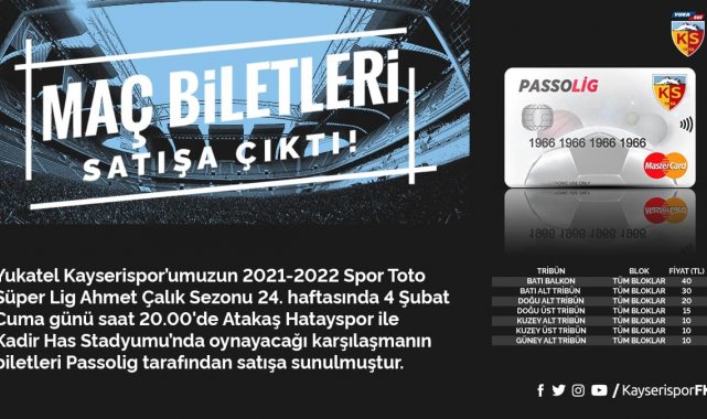 Kayserispor-Hatayspor maçı biletleri satışta