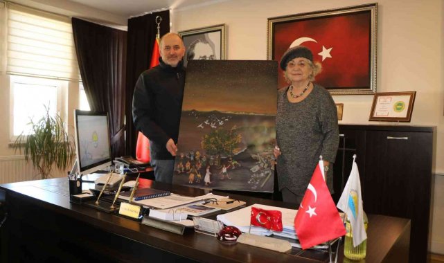Marmara depremini anlatan tablosunu Soyer'e hediye etti