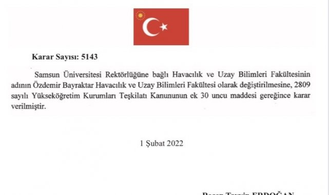 Özdemir Bayraktar&#039;ın ismi &#039;Samsun Havacılık ve Uzay Bilimleri Fakültesi&#039;ne verildi