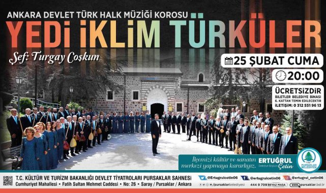 Pursaklar&#039;da Yedi İklim Türküler Korosu ücretsiz halk konseri verecek