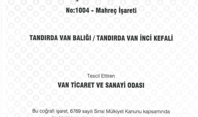 "Tandırda Van Balığı" tescillendi