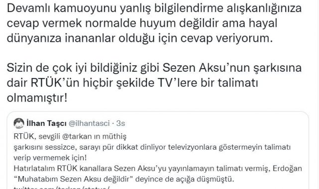 RTÜK Başkanı Şahin: "Sezen Aksu'nun şarkısına dair RTÜK'ün hiçbir şekilde TV'lere bir talimatı olmamıştır"