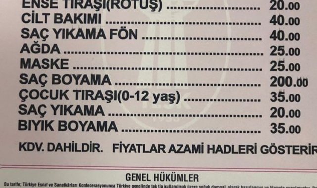 Sinop'ta berber tarifesi yenilendi: Saç-sakal tıraşı 65-80 TL