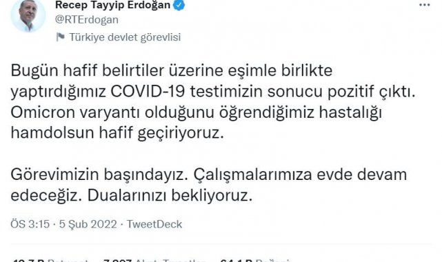 Siyasilerden Covid-19'a yakalanan Cumhurbaşkanı Erdoğan'a geçmiş olsun mesajı