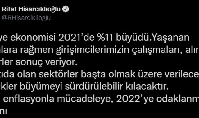 TOBB Başkanı Hisarcıklıoğlu: &quot;Ekonomimiz 2021&#039;de yüzde 11 büyüdü, şimdi enflasyonla mücadele zamanı&quot;