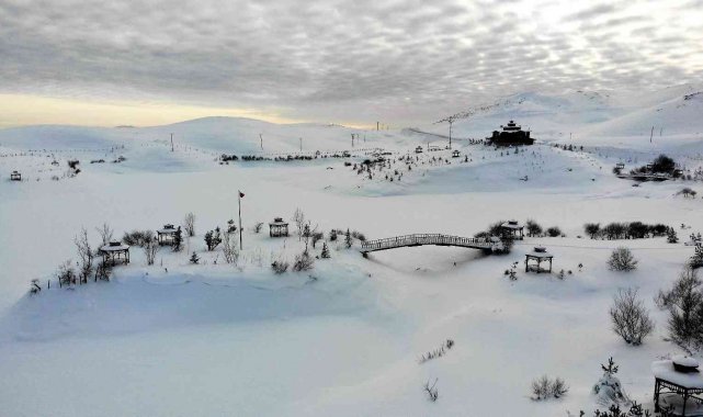 Tokat'ta buz tutan Üçoluk Göleti'nde doğal güzellikler oluştu