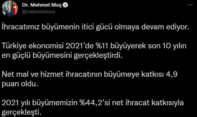 Türkiye ekonomisi, son 10 yılın en güçlü büyümesini gerçekleştirdi