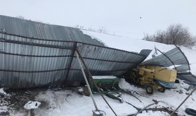 Yoğun kar yağışında mandıranın çatısı çöktü
