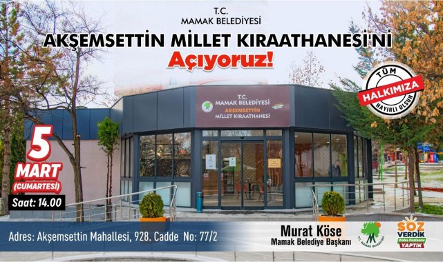 Akşemsettin Millet Kıraathanesi açılıyor