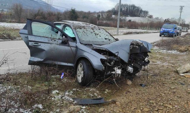 Alkollü sürücüsü direğe çarptı: 2 yaralı