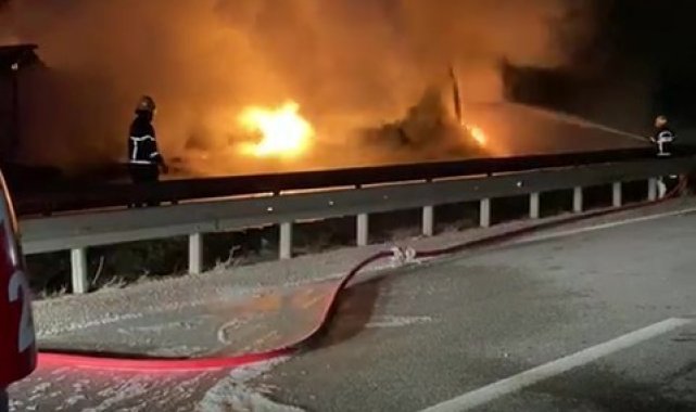 Amasya'da tır alev alev yandı