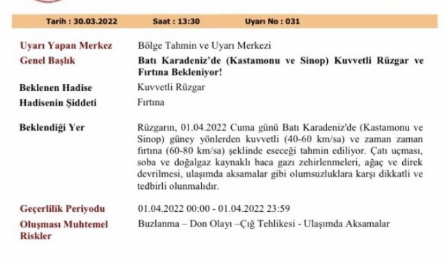 Batı Karadeniz'de fırtına uyarısı