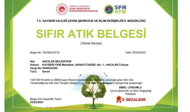 Hacılar Belediyesi sıfır atık belgesi aldı