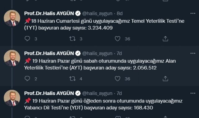 ÖSYM Başkanı Aygün: &quot;2022 YKS&#039;ye başvuran toplam aday sayısı 3 milyon 243 bin 425&quot;