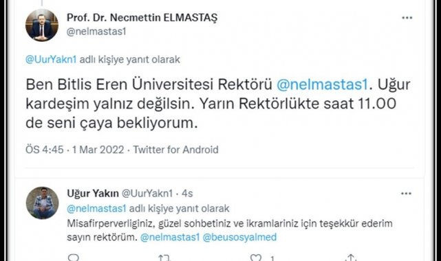 "İlk günüm çok sıkıcı ve yalnız geçti" diyen öğrenciye rektörden çay daveti