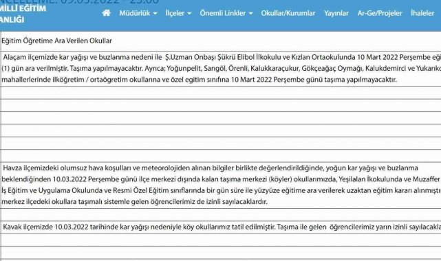 Samsun'da eğitime kar engeli