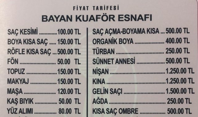 Sinop'ta bayan kuaför tarifesi yenilendi