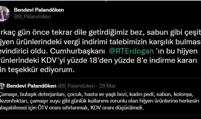 TESK Başkanı Palandöken: "Hijyen ürünlerindeki vergi indirimi talebimizin karşılık bulması sevindirici oldu"