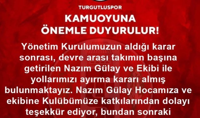 Turgutluspor Nazım Gülay ile yollarını ayırdı