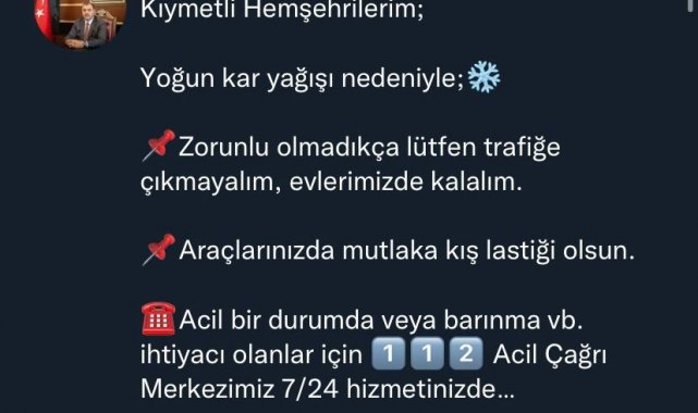 Vali Kaldırım uyardı: "Zorunlu olmadıkça trafiğe çıkmayalım"