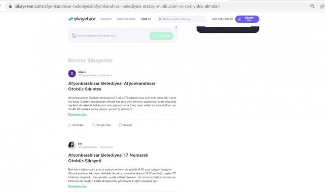 Vatandaşların ulaşım şikayetlerini Afyonkarahisar Belediyesi ilgisiz