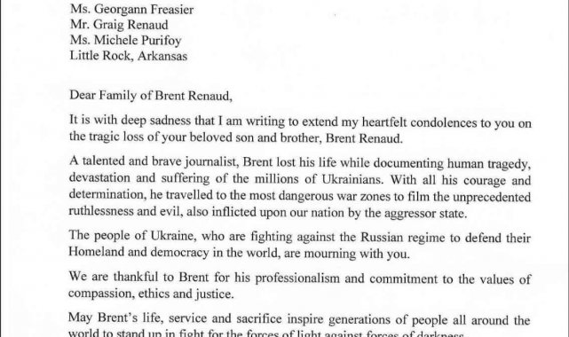 Zelensky, öldürülen ABD'li gazeteci Brent Renaud'un ailesine mektup yazdı