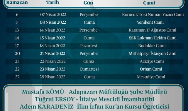 Adapazarı'nda 9 camide enderun teravih geleneği yaşatılacak