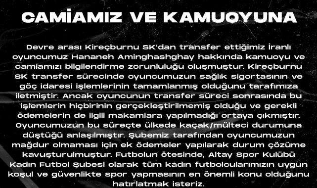 Altay'ın İranlı kadın futbolcusu kaçakmülteci durumuna düştü