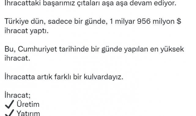 Bakan Muş: "Türkiye dün bir günde 1 milyar 956 milyon dolar ihracat yaptı"