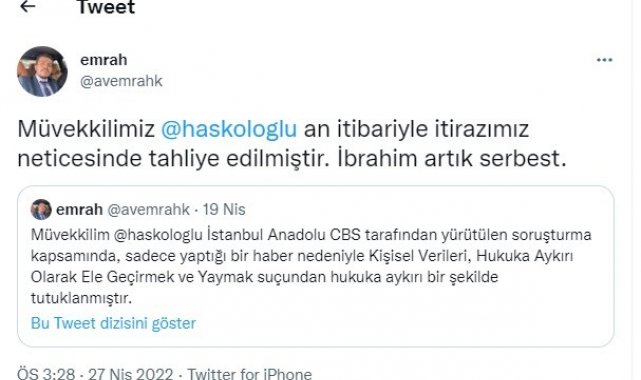 İbrahim Haskoloğlu tahliye oldu