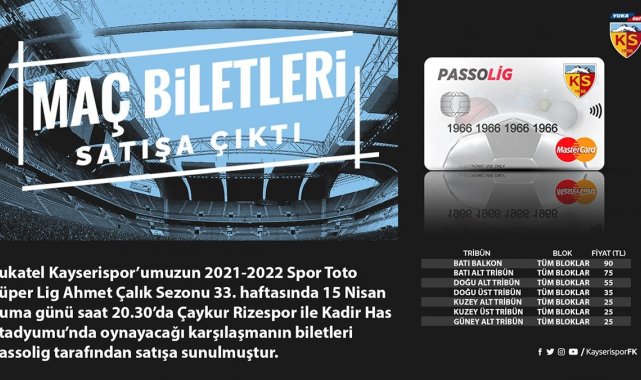 Kayserispor-Rizespor maçının bilet fiyatları belli oldu