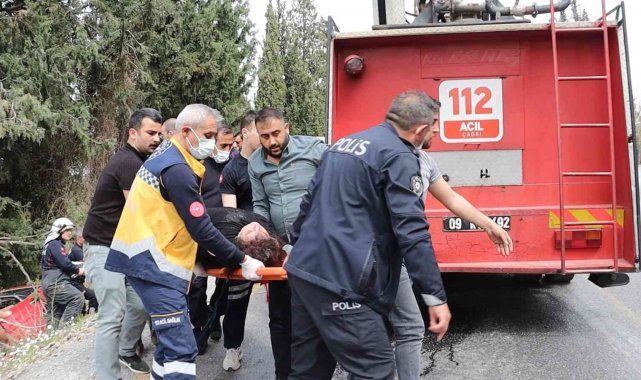 Kuşadası'nda virajı alamayan araç şarampolu uçtu