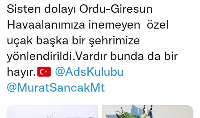 Ordu'da hava ulaşımına sis engeli