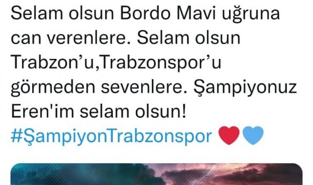Trabzonspor'u kurtardığı penaltı ile şampiyonluğa taşıdı, sevincini bu tweetle paylaştı