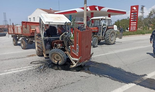 Traktörlerin kazası maddi hasarla atlatıldı