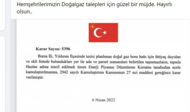 Yıldırım Samanlı Mahallesi&#039;ne doğalgaz müjdesi