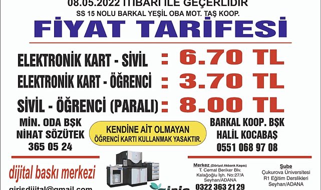 Adana'da toplu taşımaya zam