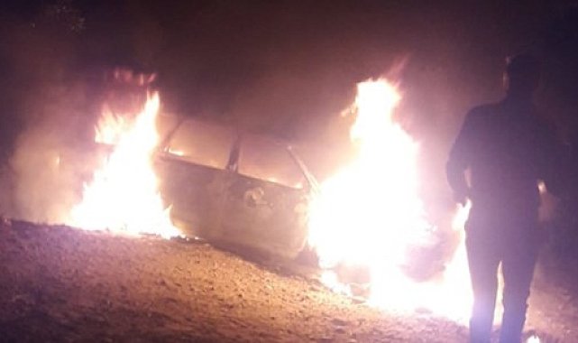 Ağaca çarpan otomobil, cayır cayır yandı