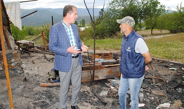 Başkan Çam'dan çadırı yanan mevsimlik tarım işçilerine ziyaret