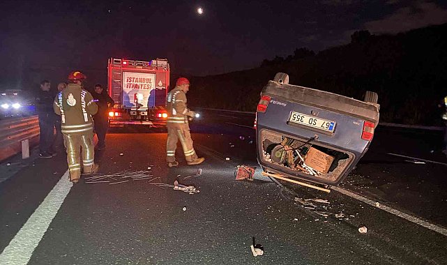 Kuzey Marmara Otoyolu'nda takla atan otomobil metrelerce sürüklendi: 2 yaralı