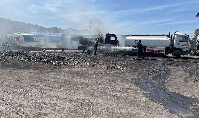 Maden ocağında yanan tanker korkuttu